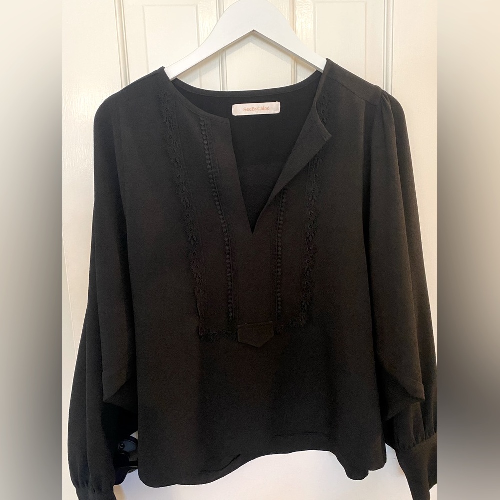 See by Chloe Boho chic blouse - Dark Black with full sleeves.